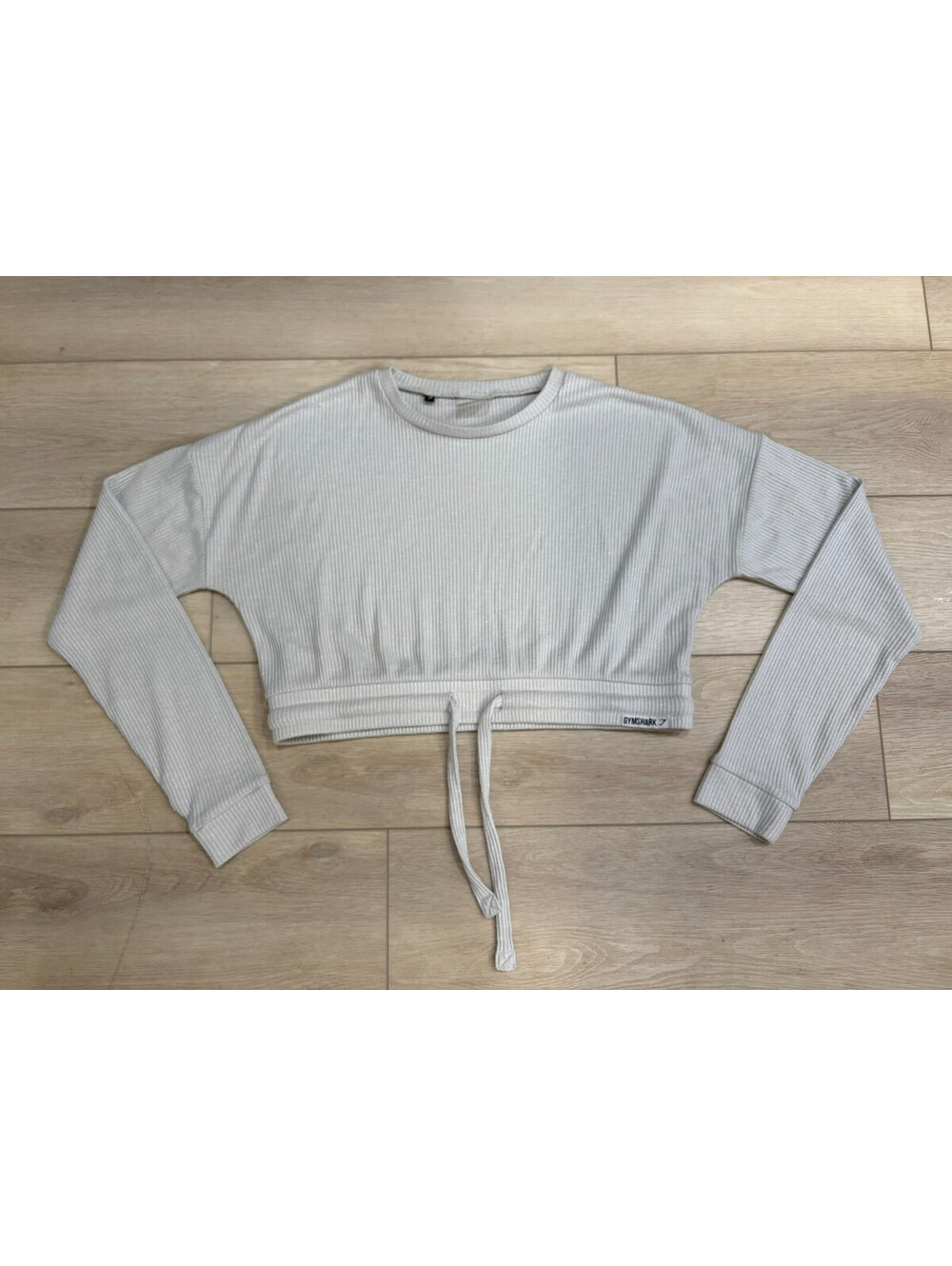 Gymshark Ribbed Cropped Long Sleeve Pullover Gray Large Drawstring Waist Active